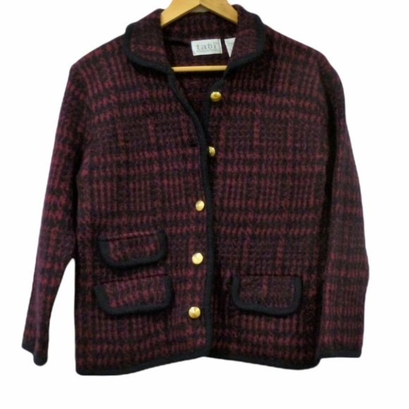 VINTAGE Houndstooth Plaid Wool Boxy Cardigan Jacket - Picture 10 of 10